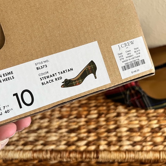 J.Crew Tartan Plaid Esme Kitten Heels Bow Red Green pointy toe 10 - Picture 6 of 6